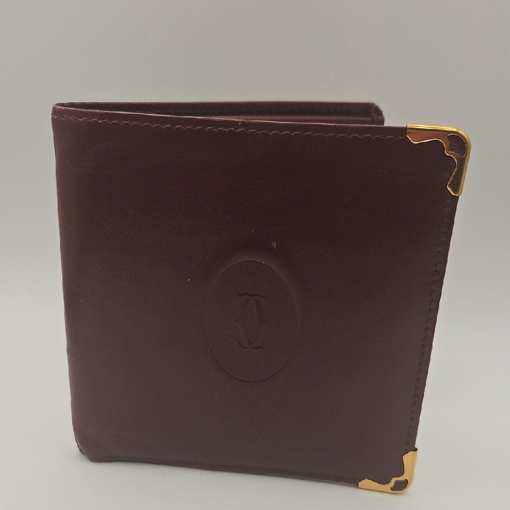 2/$125 Cartier Brown Leather Card Holder with Gold Corners